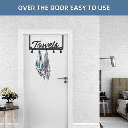 Azmoncy Over The Door Hooks - Heavy Duty Towel Rack with 5 Coat Hooks | Pink for Bathroom & Kitchen