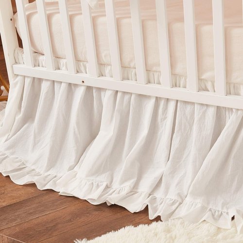 Brandream Crib Bed Skirt - Boho Chic Dust Ruffle in Neutral Beige & Cream 100% Washed Cotton