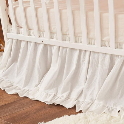 Brandream Crib Bed Skirt - Boho Chic Dust Ruffle in Neutral Beige & Cream 100% Washed Cotton