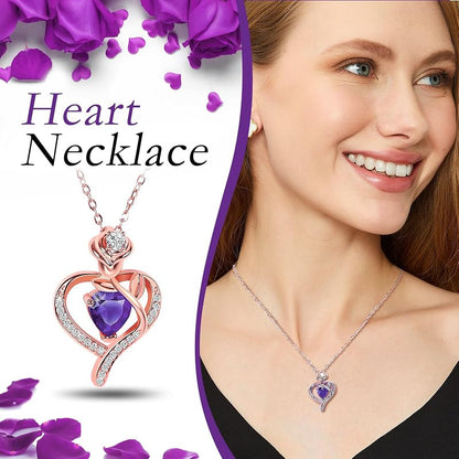 Preserved Rose with Heart Necklace Gift — Purple ONE ROSE