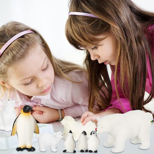 Kasyat 16 Pcs Polar Animals Figurines Set - Realistic Arctic Wildlife for Parties | Includes Bear, Penguin, Whale, Seal, and More