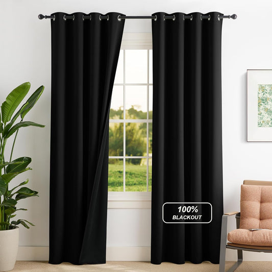 NICETOWN 100% Blackout Curtains - Thermal Insulated Grommet Drapes, 84" Long | 52" W x 84" L, 2 Panels