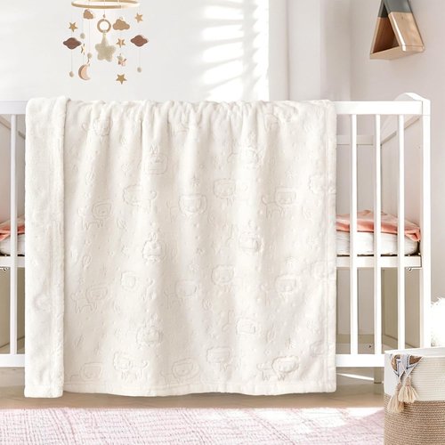 BORITAR Fleece Baby Blanket - Ultra Soft 3D Animal Design for Boys & Girls | Cozy Infant Receiving Blanket (30x40 Inches, Cream)