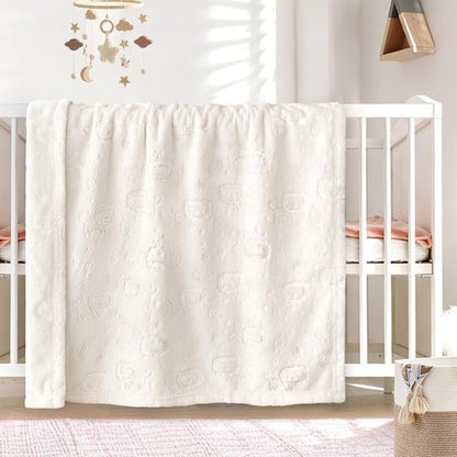 BORITAR Fleece Baby Blanket - Ultra Soft 3D Animal Design for Boys & Girls | Cozy Infant Receiving Blanket (30x40 Inches, Cream)