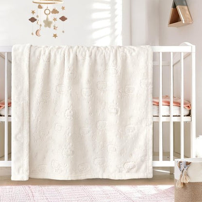 BORITAR Fleece Baby Blanket 3D Animal Blanket, Ultra Soft Fluffy Baby Blankets for Boys Girls, Cozy Infant Toddler Newborn Receiving Blankets for Crib Stroller (30x40 Inches, Cream)