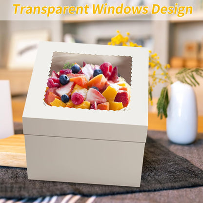 WINKIO 12-Inch Cake Boxes - Disposable Cake Transport Containers with Large Window | 4-Pack, White