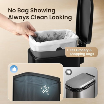 Cesun Stainless Steel Slim Trash Can - 6L Soft Close Lid & Foot Pedal | Black Wastebasket for Bathroom & Office