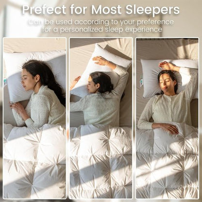Alanzimo Goose Feather Down Pillows - Fluffy Queen Size Set of 2 | 100% Cotton Cover 20x28 Inches