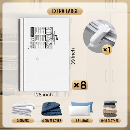 TAILI Jumbo Vacuum Storage Bags - 8 Pack 39x28 Inch | Long Side Zip Seal for Bedding & Clothing Storage