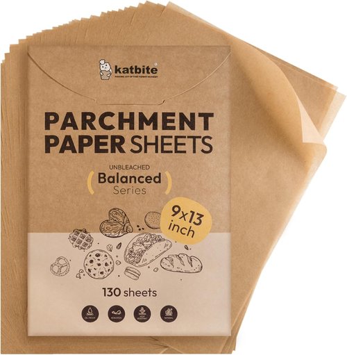 Katbite Parchment Paper Sheets - 130 Pcs Unbleached Non-Stick Baking Paper, 9x13 Inches for Air Frying & Cooking