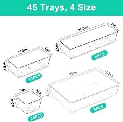 Clear Plastic Drawer Organizers by [Brand Name] - 45 Stackable Storage Bins for Makeup, Kitchen, Office
