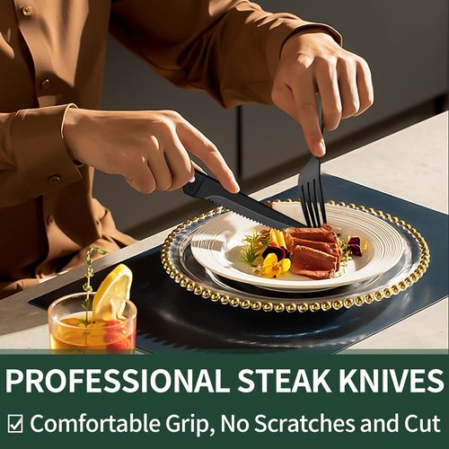 EWFEN 24-Piece Black Silverware Set - Food-Grade Stainless Steel Flatware for 4 with Steak Knives
