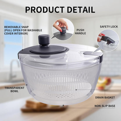 Salad Spinner by Kitchen Essentials - Large 4L Lettuce Dryer & Fruit Washing Bowl for Quick Use