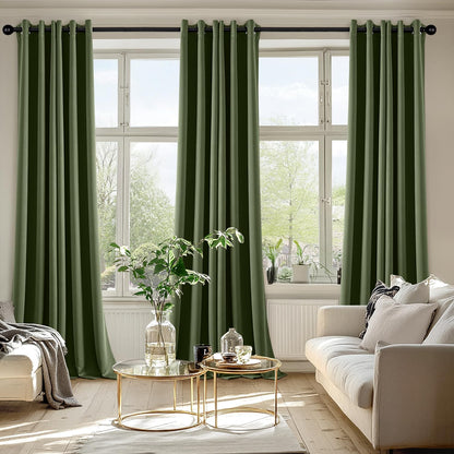 MIULEE Olive Green Blackout Curtains - Thermal Insulated Room Darkening Drapes | 96 Inches Long, 2 Panels