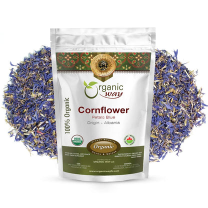 Organic Way Premium Cornflower Petals Blue | Herbal Tea (Centaurea cyanus) - European Wild-Harvest | Organic & Kosher Certified | Vegan, Non GMO & Gluten Free | USDA Certified | Origin - Albania (2Oz)