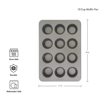 KitchenAid 12-Cup Nonstick Aluminized Steel Muffin Pan, Contour Silver