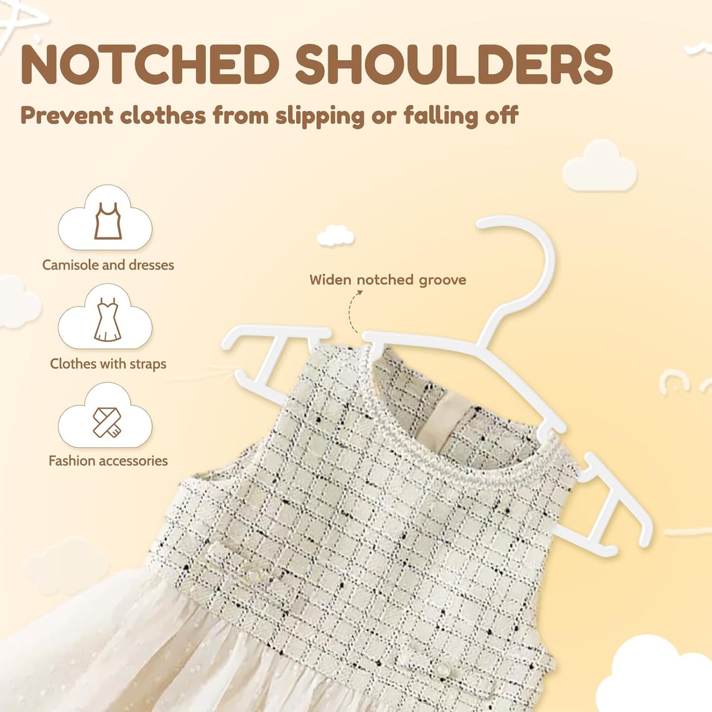 VILICK Kids Plastic Hangers - Non-Slip Baby Clothes Hangers for Infants | 50 Pack, White