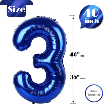 Number 3 Balloon - Night Blue 40 Inch Birthday Decoration for Kids & Women’s Parties