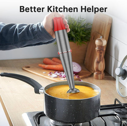 Skiennix Immersion Blender - 1100W Handheld Stick Blender Set with Variable Speed, Chopper, Whisk & Frother - Christmas Red