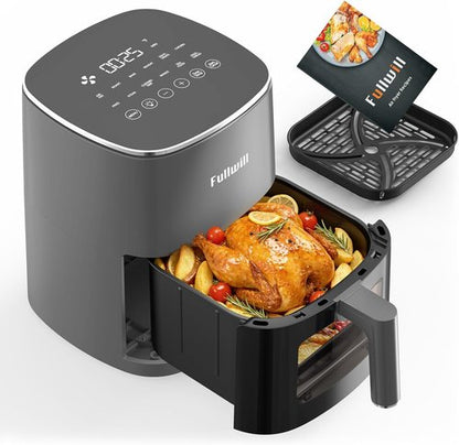 Fullwill 6QT Air Fryer - 12-in-1 Multi-Function Cooking with Viewing Window & Nonstick Basket | Max 400℉, Gray