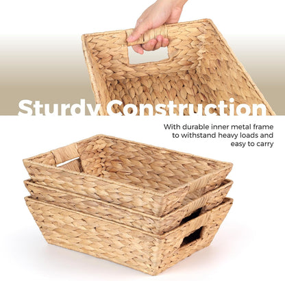 Water Hyacinth Snack Baskets by [Brand Name] - Set of 3 Wicker Organizers with Handles | Perfect for Office Use