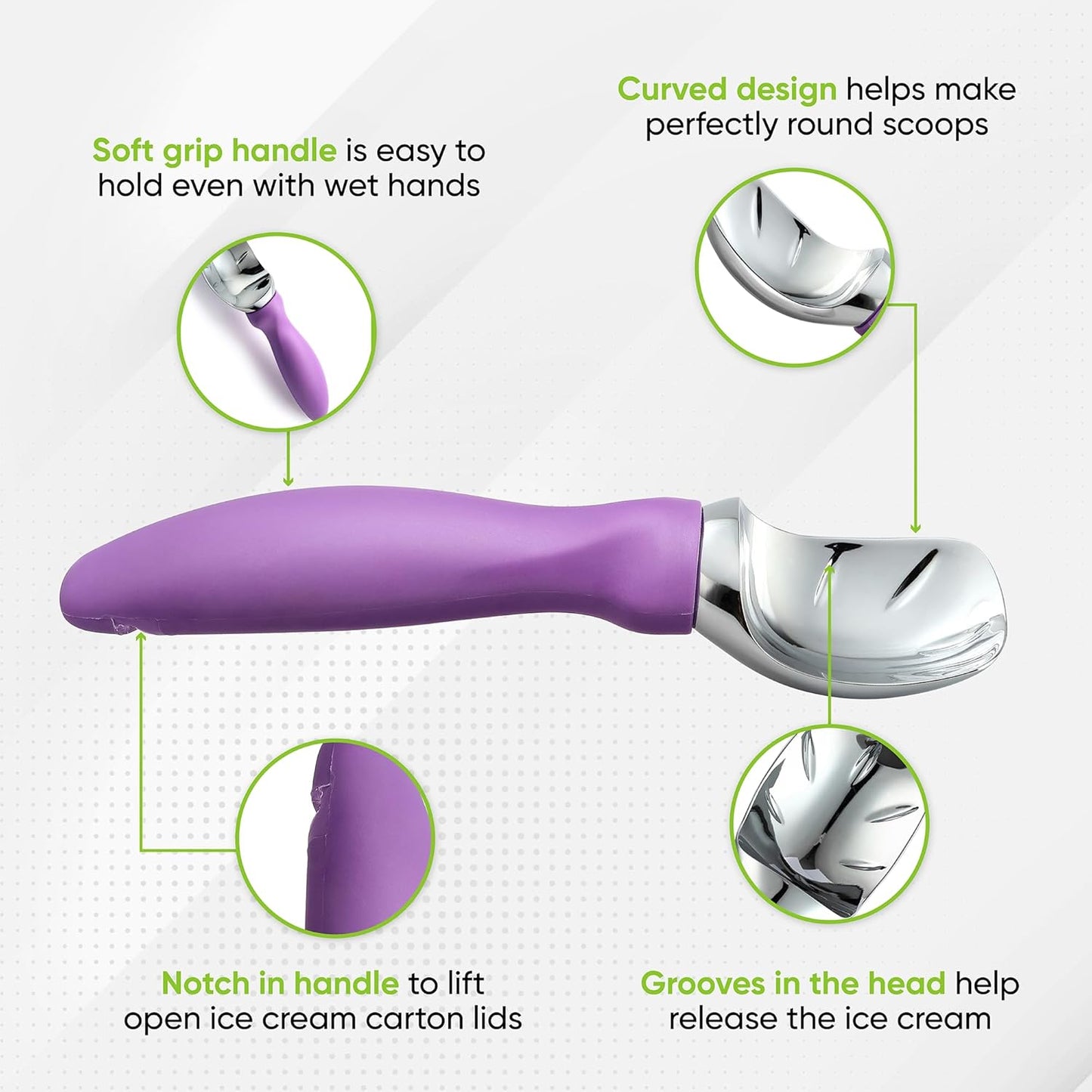 Spring Chef Metal Ice Cream Scoop - Heavy Duty Comfortable Handle for Gelato, Sorbet, and More | Dishwasher Safe - Orchid