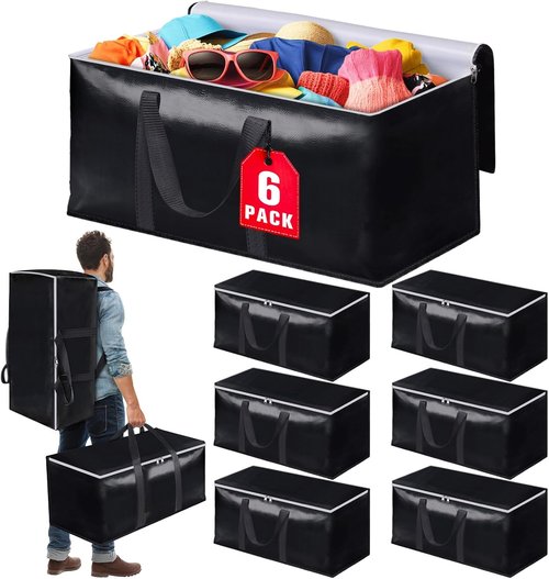 Heavy-Duty Moving Bags by [Brand Name] - Extra Capacity Storage Totes with Backpack Straps | 6 Pack, Black