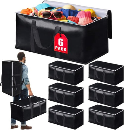Heavy-Duty Moving Bags by [Brand Name] - Extra Capacity Storage Totes with Backpack Straps | 6 Pack, Black