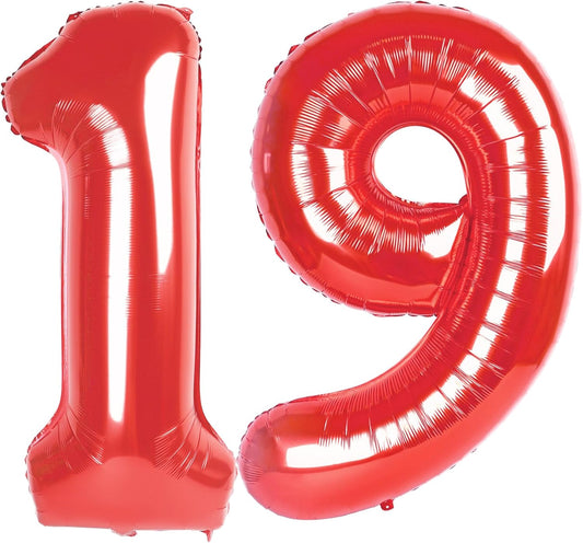 Red Number 19 Balloon - 40 Inch Birthday Decoration for 19th Birthday Party Supplies