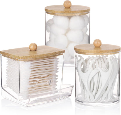 Tbestmax Qtips Dispenser - Stylish Bathroom Container with Bamboo Lid | 10/12 oz Cotton Ball Holder