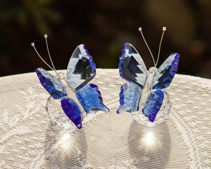 Kanpura Crystal Butterfly Figurines - 2 Pack Blue Glass Collectibles for Home Decor | Perfect Gift for Women