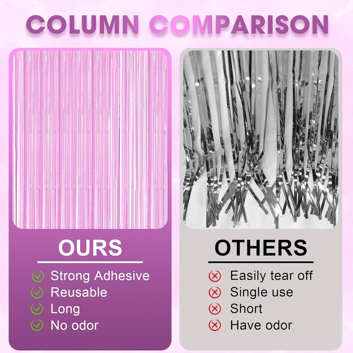Voircoloria Foil Fringe Backdrop Curtains - 3 Pack Pastel Purple Tinsel Streamers for Parties & Events