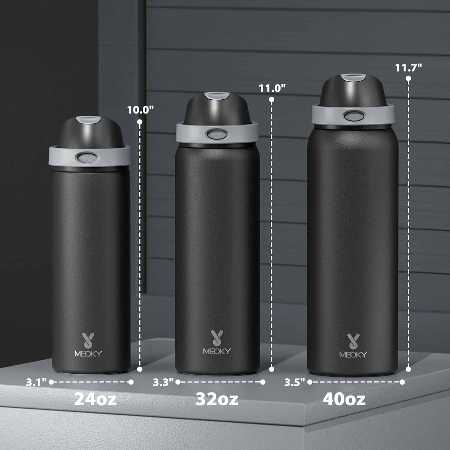 Meoky Stainless Steel Insulated Water Bottle - 32 oz, 2-in-1 Straw & Spout Lid, Leak Proof, BPA-Free