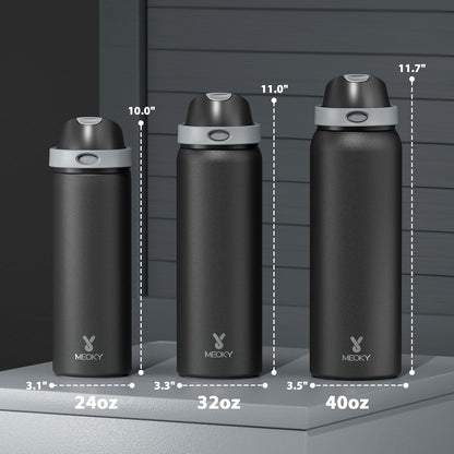 Meoky Stainless Steel Insulated Water Bottle - 32 oz, 2-in-1 Straw & Spout Lid, Leak Proof, BPA-Free