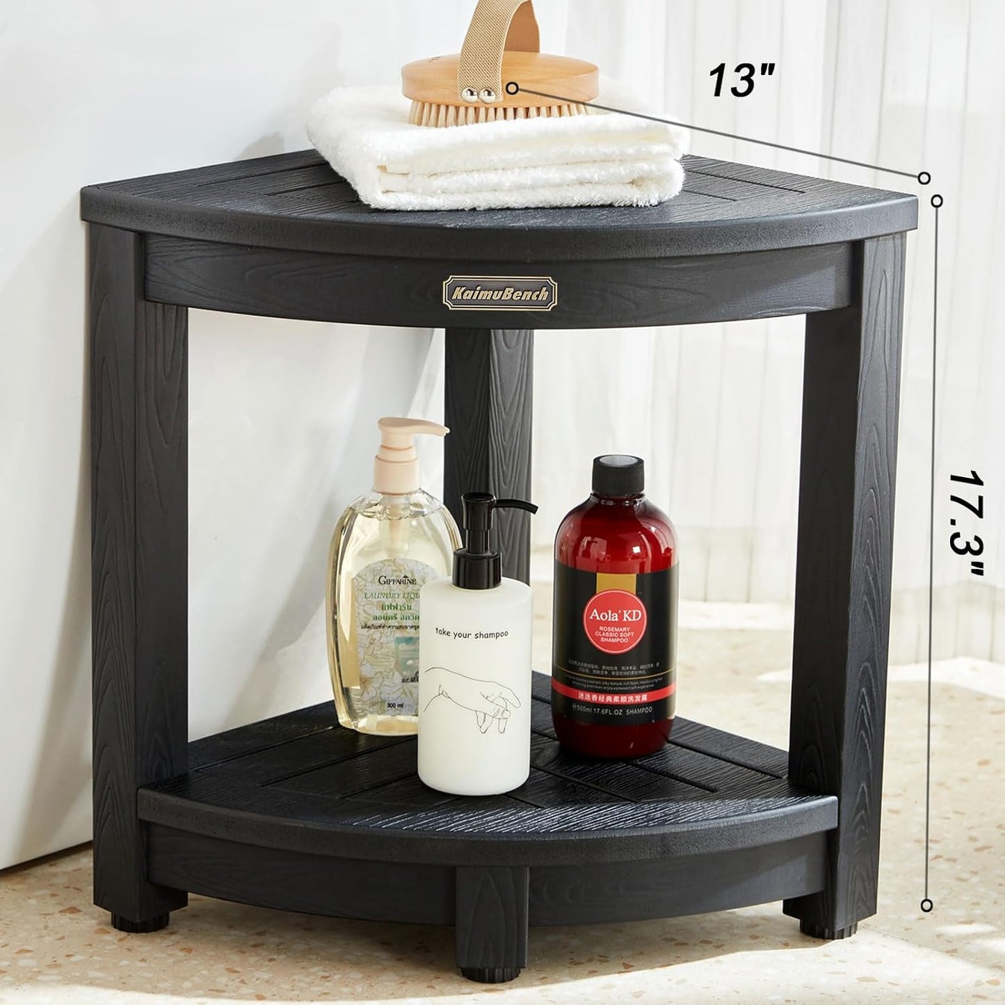 Regine Switzerland Shower Bench - Durable Poly Lumber Corner Stool | Non-Slip, Adjustable Feet, Black