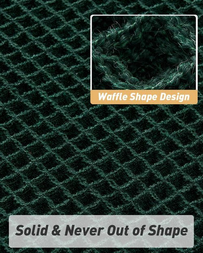AMOAMI Upgraded Waffle Bath Mat, Super Absorbent Non Slip Bath Mats for Bathroom Floor, Machine Washable Bathroom Rugs with Tassels, Rubber Backed Bathroom Mats, Ultra Soft, 20" x 32", Dark Green