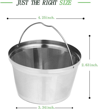 Skiennix Stainless Steel Reusable Coffee Filter - Durable Permanent Basket for 8-12 Cup Coffee Makers