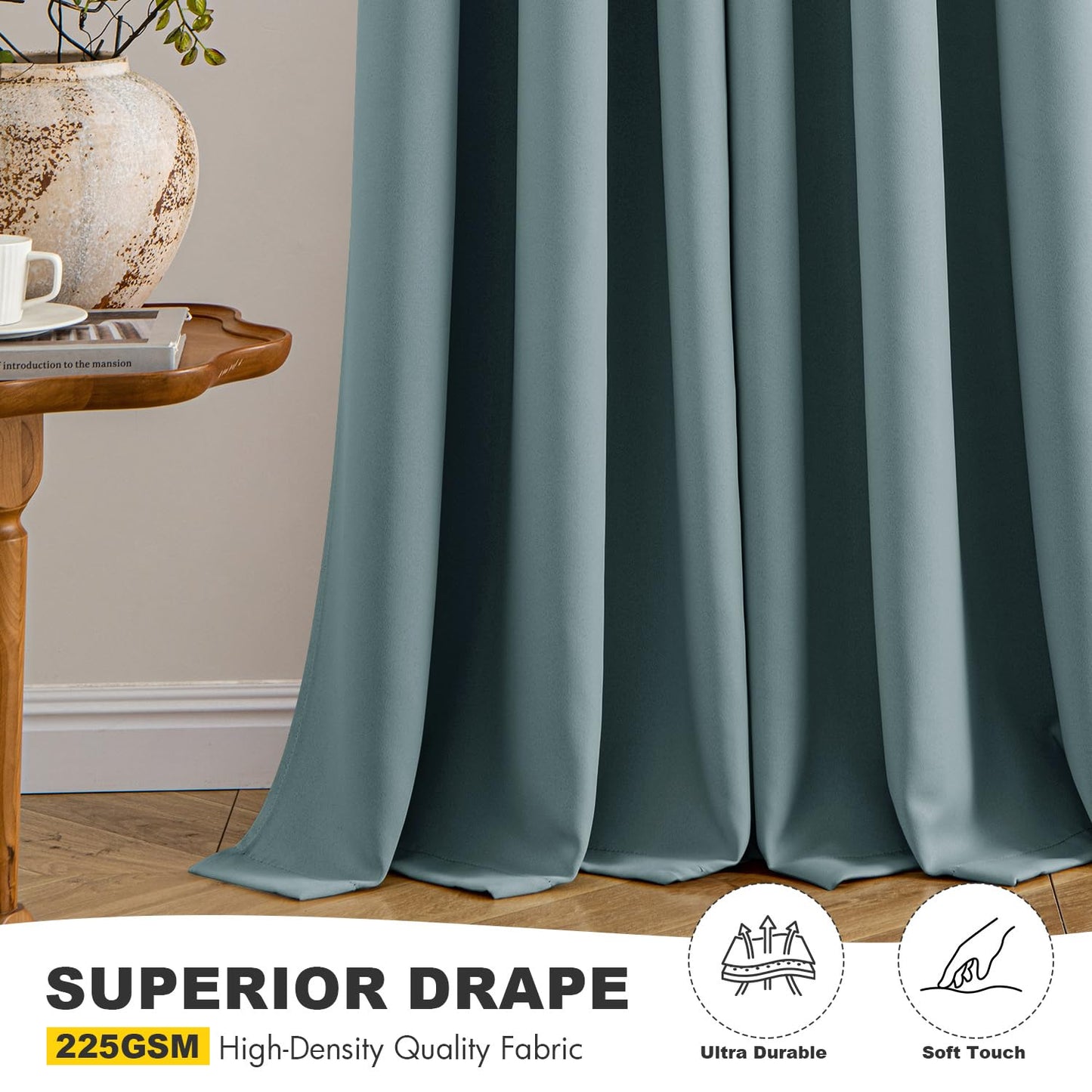 MIULEE Dusty Blue Blackout Curtains for Bedroom Living Room 72 Inches Long 2 Panels, Thermal Insulated Room Darkening Drapes Solid Grommet Noise Reduction Light Blocking Window Treatments 40x72 inch