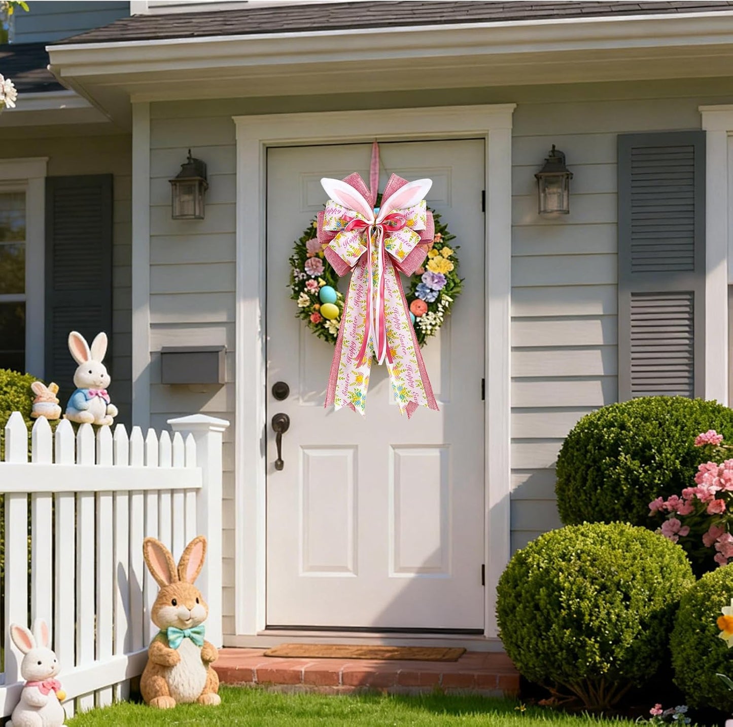 Skiennix Easter Bunny Ear Bows - Large 11"x20" Pink Burlap Decorative Bow for Spring Holiday Decor
