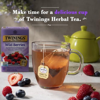 Twinings Wild Berries Tea - Naturally Caffeine-Free Herbal Infusion Bursting with Fresh and Uplifting Berry Flavours, Individually Wrapped Tea Bags, 20 Count (Pack of 2)