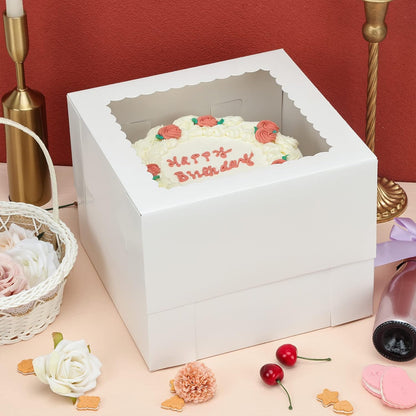 Moretoes Cake Boxes - 20pcs White Bakery Boxes with Window | 10x10x8 Inches for Pastries & Desserts