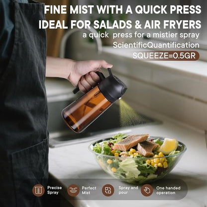 LAKUMIQI Olive Oil Sprayer - 2-in-1 Glass Dispenser & Mister, 16oz, Non-Aerosol, Leak-Resistant for Cooking & BBQ