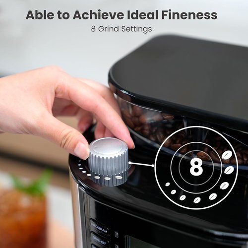 Gevi 10-Cup Drip Coffee Maker - Programmable Brew Machine with Built-in Grinder & Reusable Filter | 1.5L Water Tank