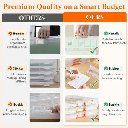 Lifewit Paper Storage Boxes - 6 Pcs Portable Organizer with Secure Latch & Handle | Ideal for Crafts, Games & Documents