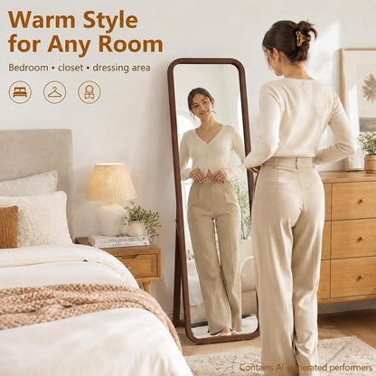 Anwick Walnut 63-Inch Full Length Floor Mirror - Standing Wood Framed