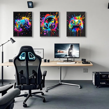 Skiennix Gaming Room Wall Art - Colorful Canvas Posters for Gamers | 12x16 Inch Unframed Prints