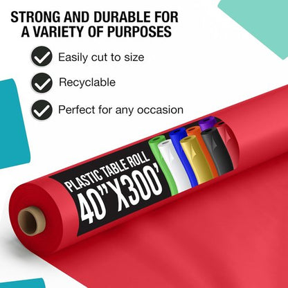 Exquisite Party Red Plastic Table Cover Roll - Premium 0.5 MIL Thick, 40" x 300' - 4 Pack Disposable Tablecloths