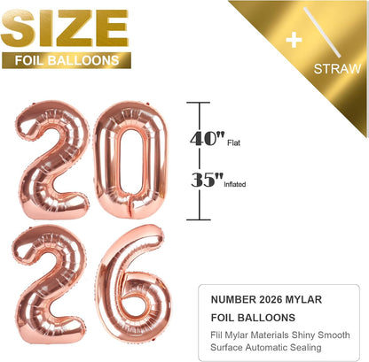 2026 Numbers Balloon - Rose Gold 40 Inch | Perfect for New Year's Eve & Graduation Celebrations