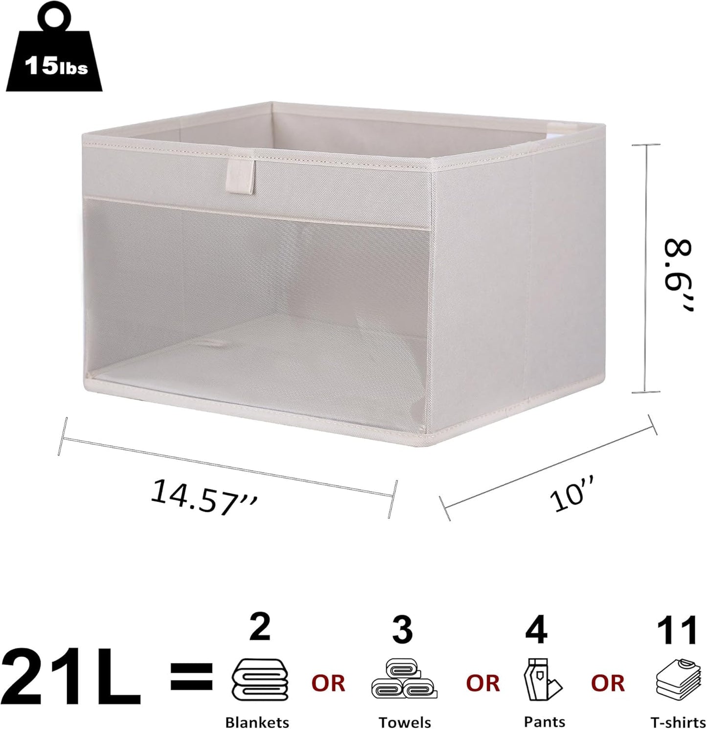 WUIKE Fabric Storage Bins - Large Foldable Organizer Baskets with Clear Window & Handles | Beige, 3-Pack