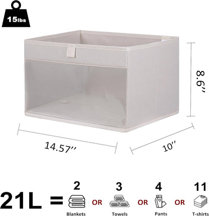 WUIKE Fabric Storage Bins - Large Foldable Organizer Baskets with Clear Window & Handles | Beige, 3-Pack